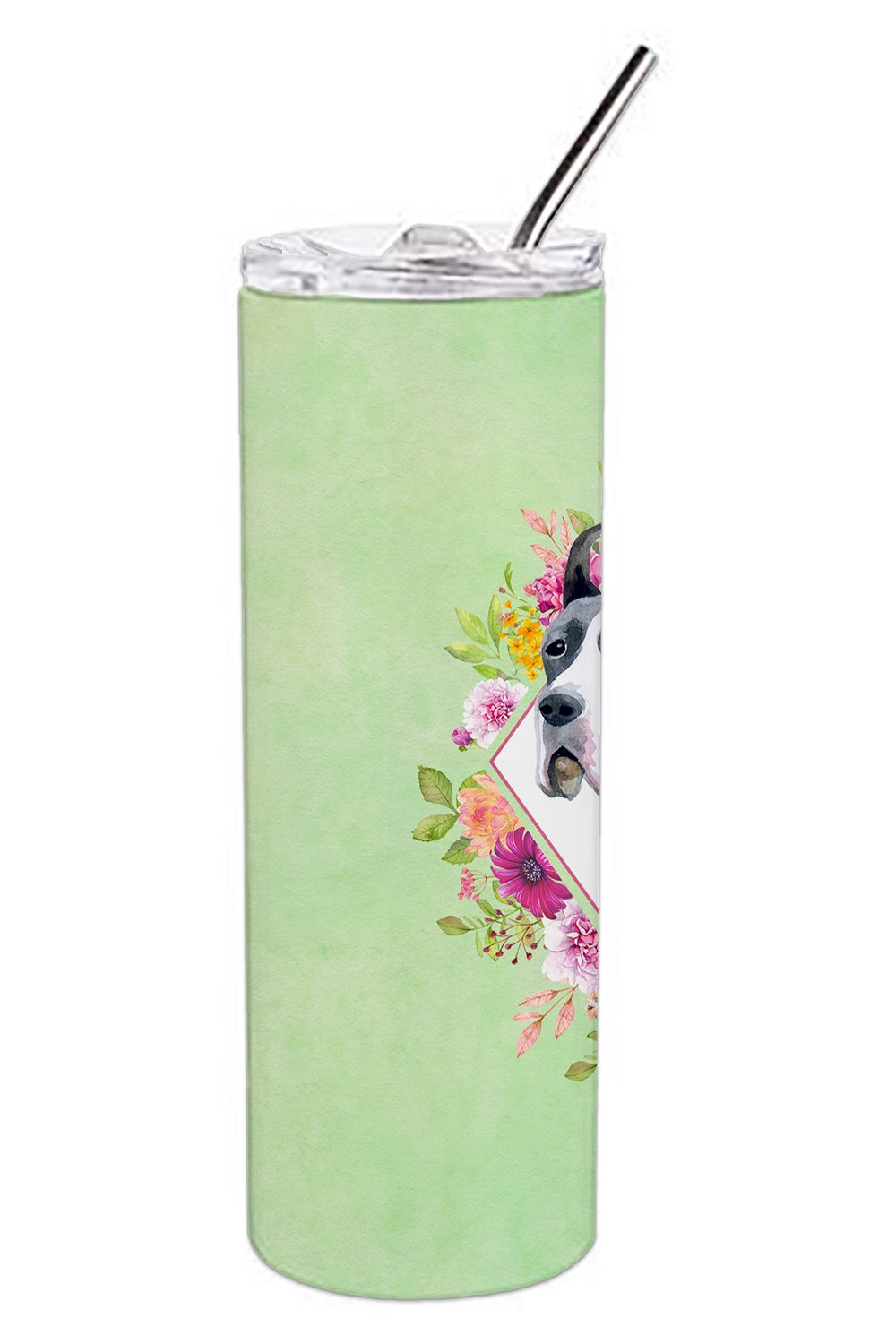 Great Dane Green Flowers Double Walled Stainless Steel 20 oz Skinny Tumbler CK4310TBL20 by Caroline's Treasures