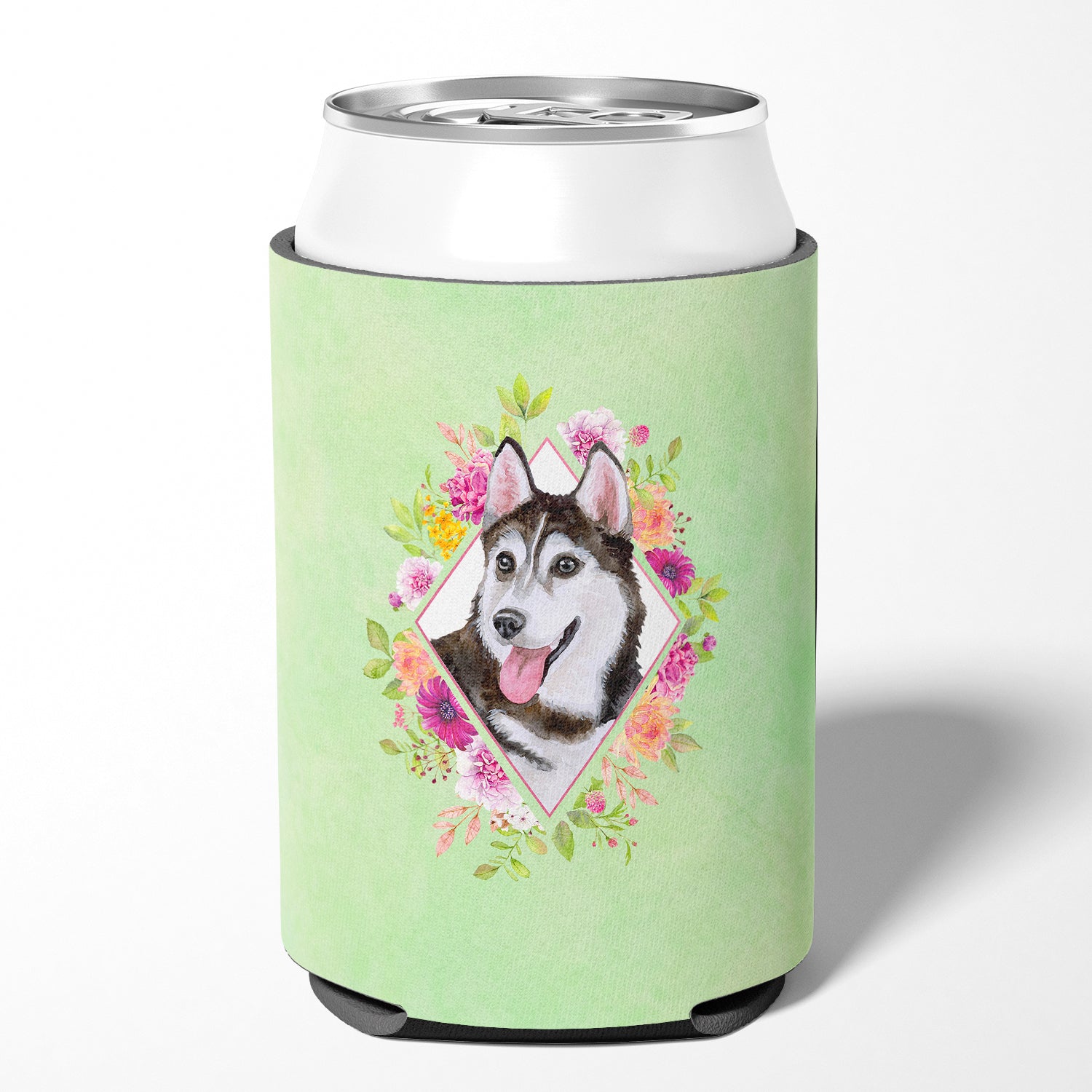 Siberian Husky #1 Green Flowers Can or Bottle Hugger CK4311CC  the-store.com.