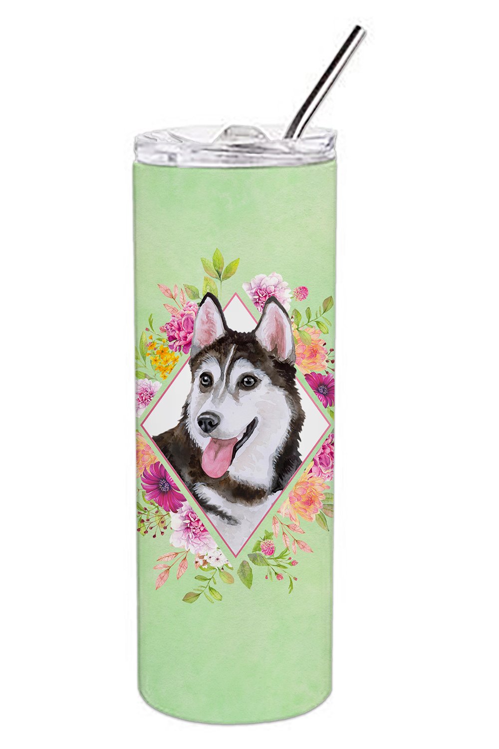 Siberian Husky #1 Green Flowers Double Walled Stainless Steel 20 oz Skinny Tumbler CK4311TBL20 by Caroline&#39;s Treasures