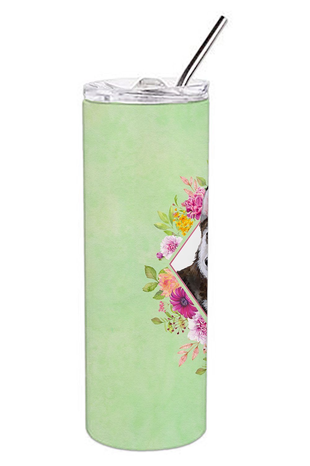 Siberian Husky #1 Green Flowers Double Walled Stainless Steel 20 oz Skinny Tumbler CK4311TBL20 by Caroline's Treasures