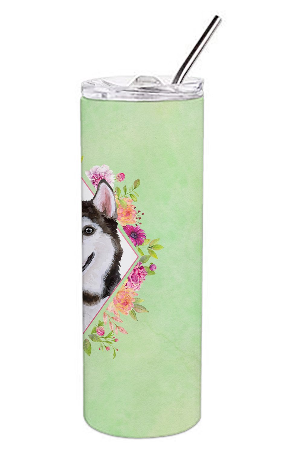 Siberian Husky #1 Green Flowers Double Walled Stainless Steel 20 oz Skinny Tumbler CK4311TBL20 by Caroline's Treasures