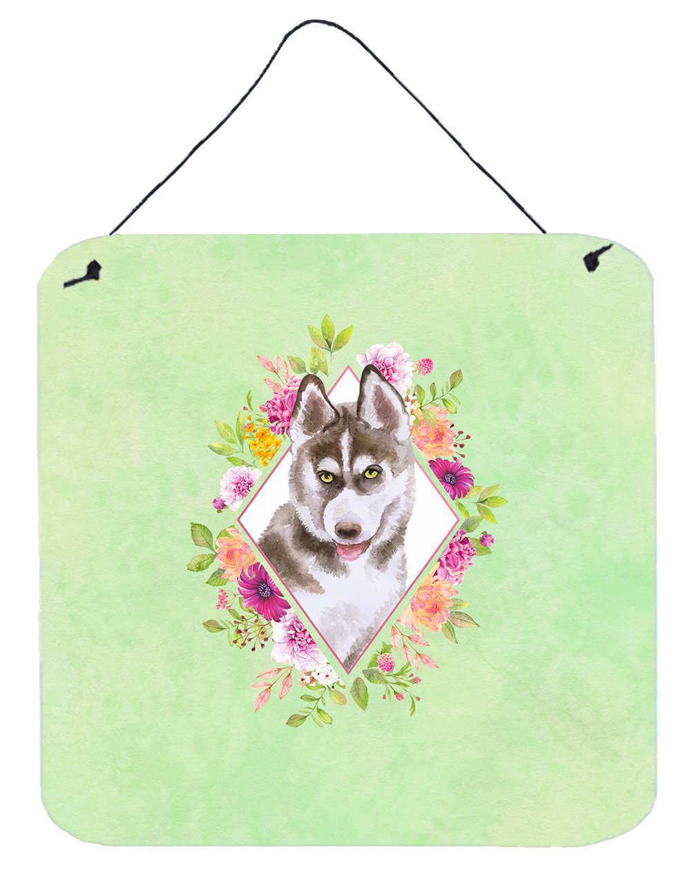 Siberian Husky #2 Green Flowers Wall or Door Hanging Prints CK4312DS66 by Caroline's Treasures