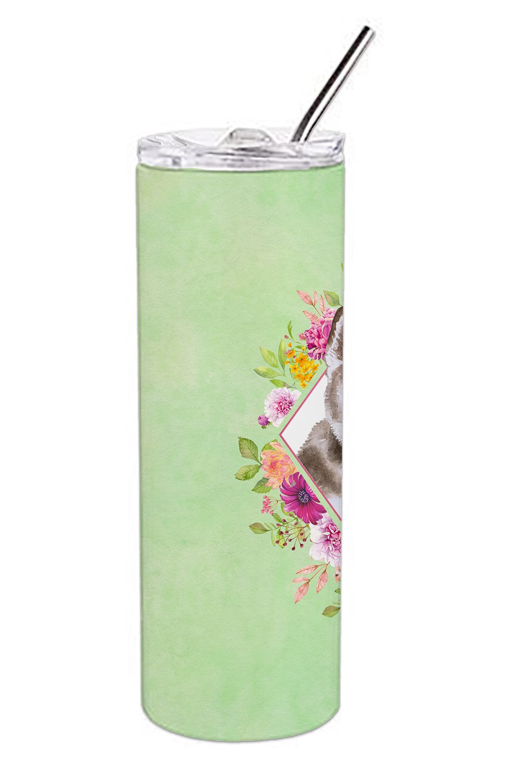 Siberian Husky #2 Green Flowers Double Walled Stainless Steel 20 oz Skinny Tumbler CK4312TBL20 by Caroline's Treasures