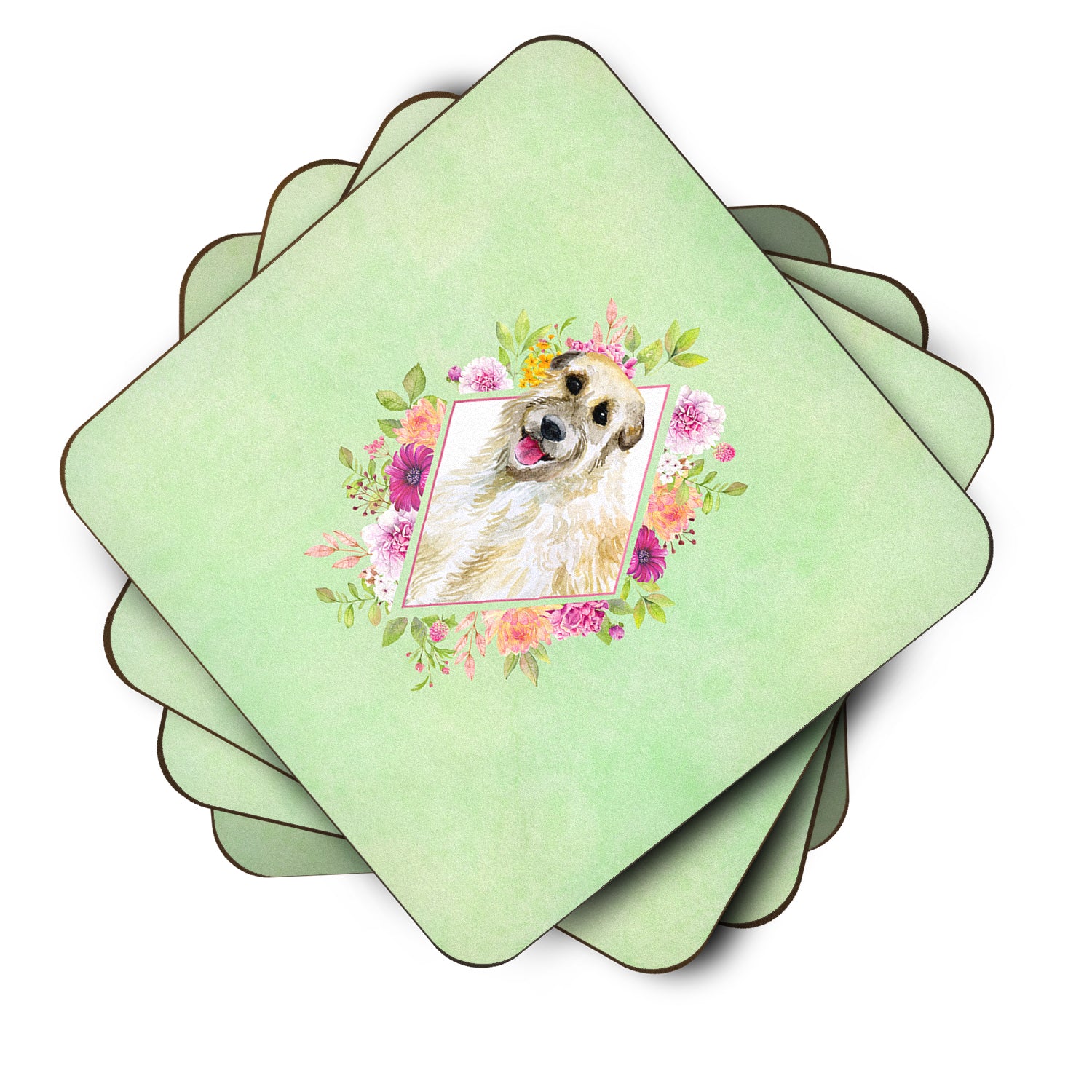 Set of 4 Irish Wolfhound Green Flowers Foam Coasters Set of 4 CK4313FC - the-store.com