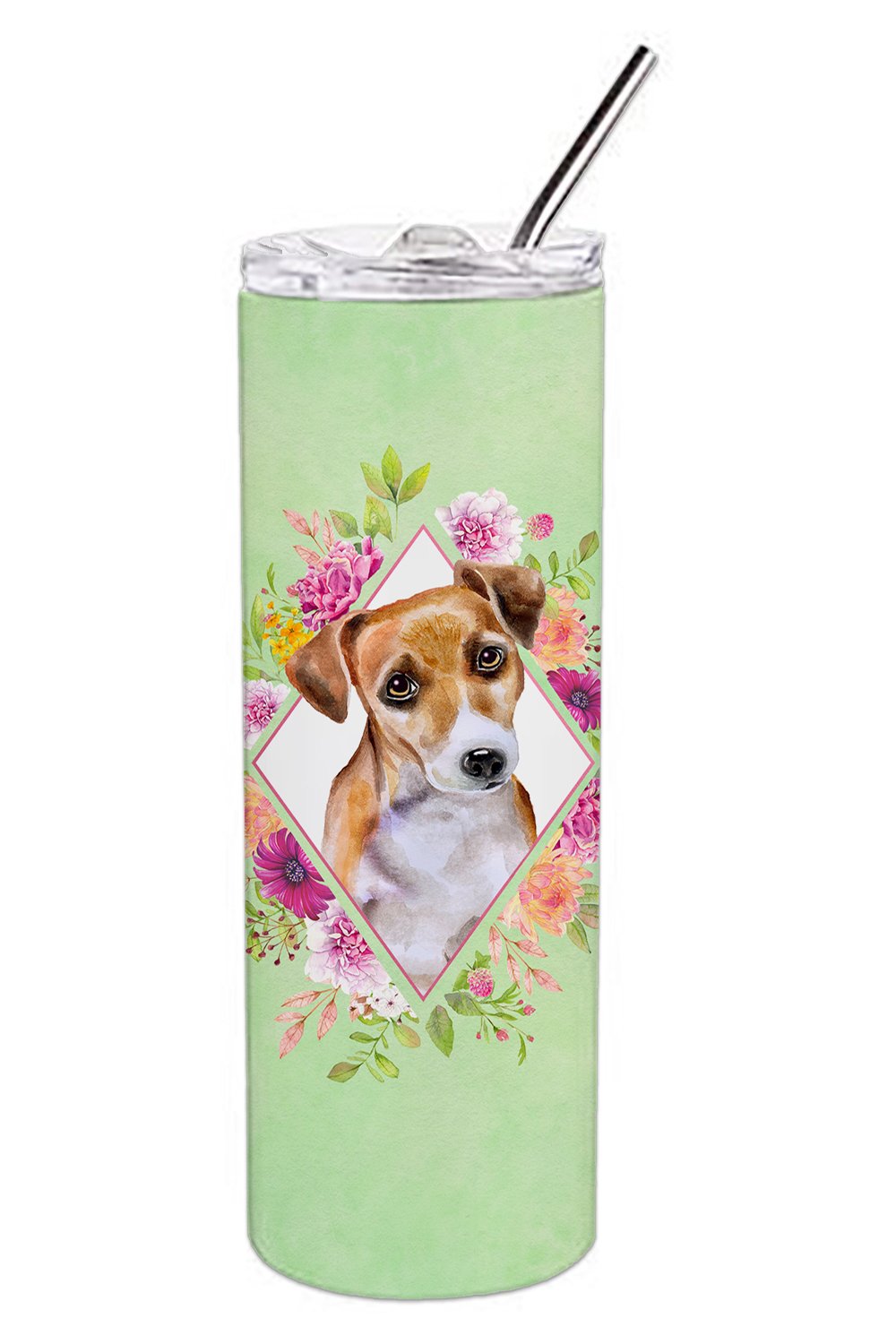 Jack Russell Terrier #1 Green Flowers Double Walled Stainless Steel 20 oz Skinny Tumbler CK4315TBL20 by Caroline's Treasures