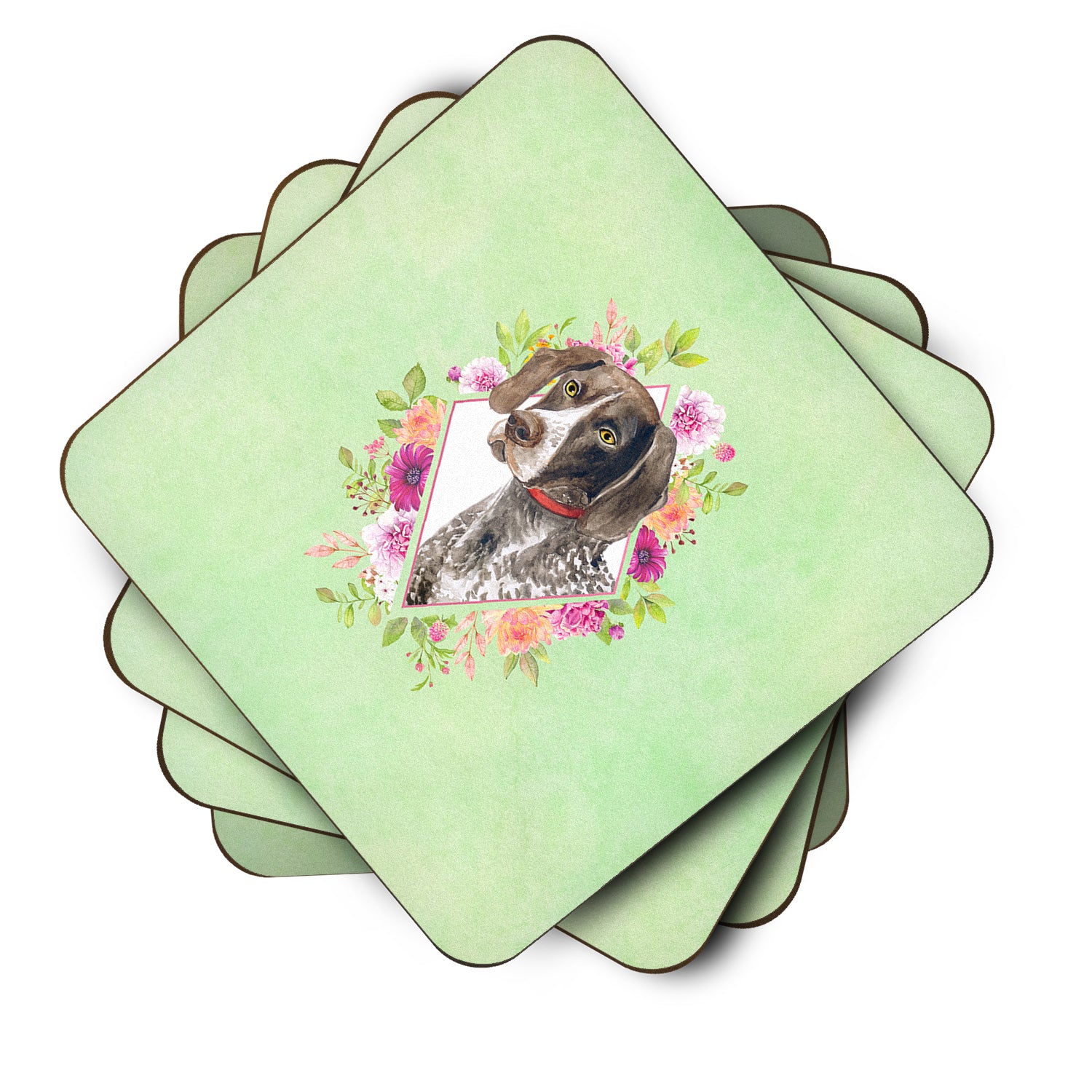 Set of 4 German Shorthaired Pointer Green Flowers Foam Coasters Set of 4 CK4317FC - the-store.com