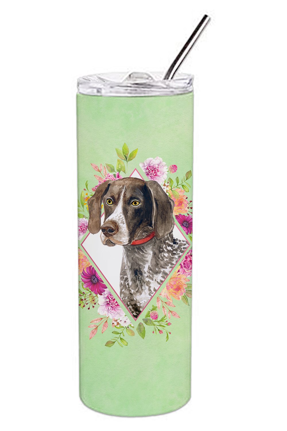 German Shorthaired Pointer Green Flowers Double Walled Stainless Steel 20 oz Skinny Tumbler CK4317TBL20 by Caroline's Treasures