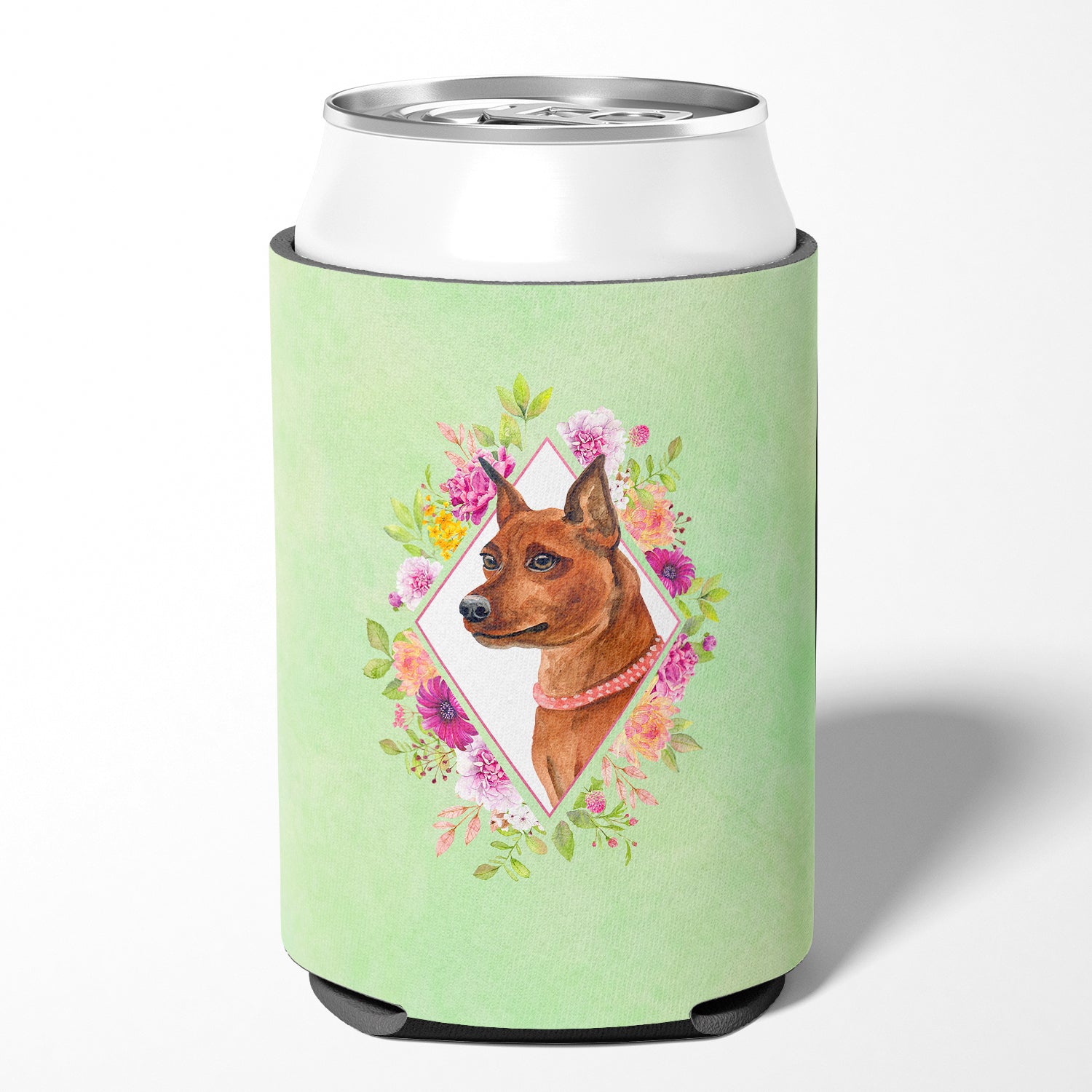 Miniature Pinscher Green Flowers Can or Bottle Hugger CK4321CC  the-store.com.