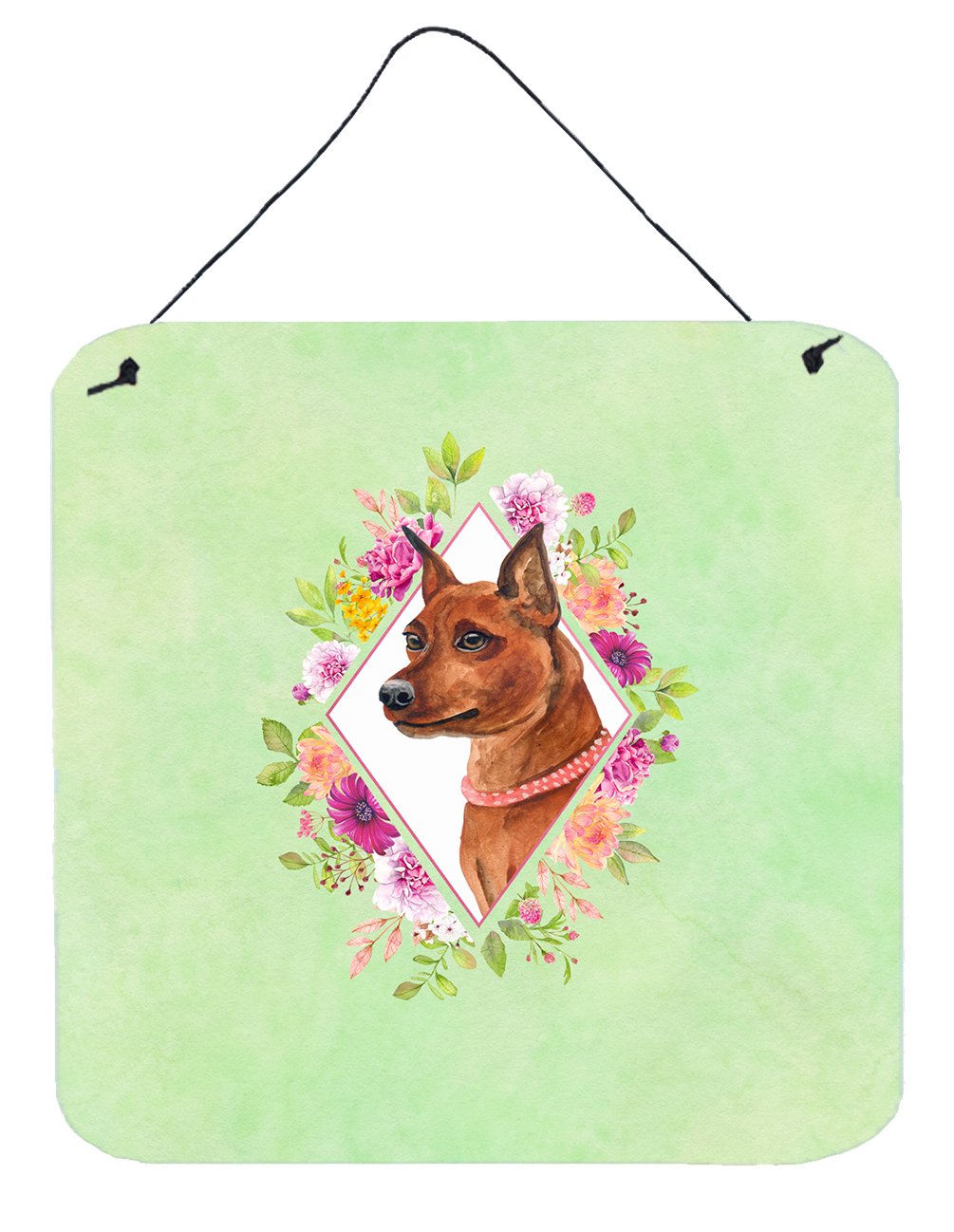 Miniature Pinscher Green Flowers Wall or Door Hanging Prints CK4321DS66 by Caroline&#39;s Treasures