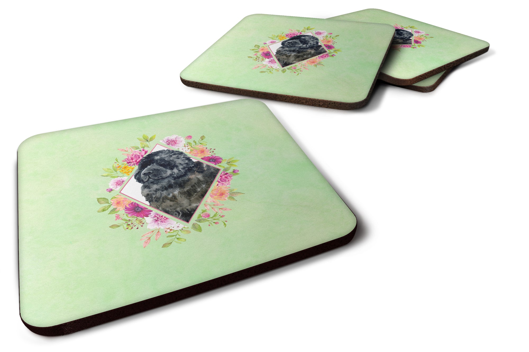 Set of 4 Newfoundland Green Flowers Foam Coasters Set of 4 CK4323FC - the-store.com