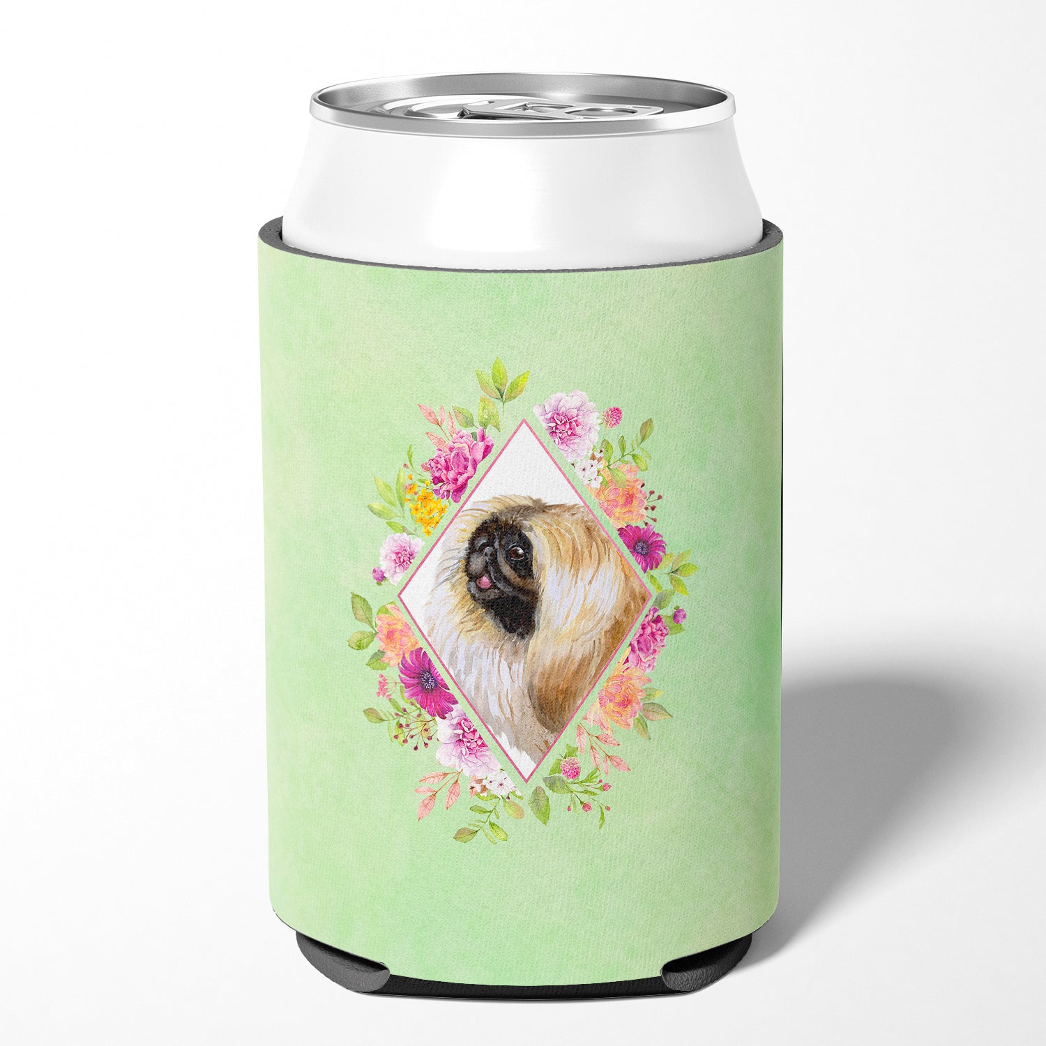 Pekingese Green Flowers Can or Bottle Hugger CK4326CC  the-store.com.