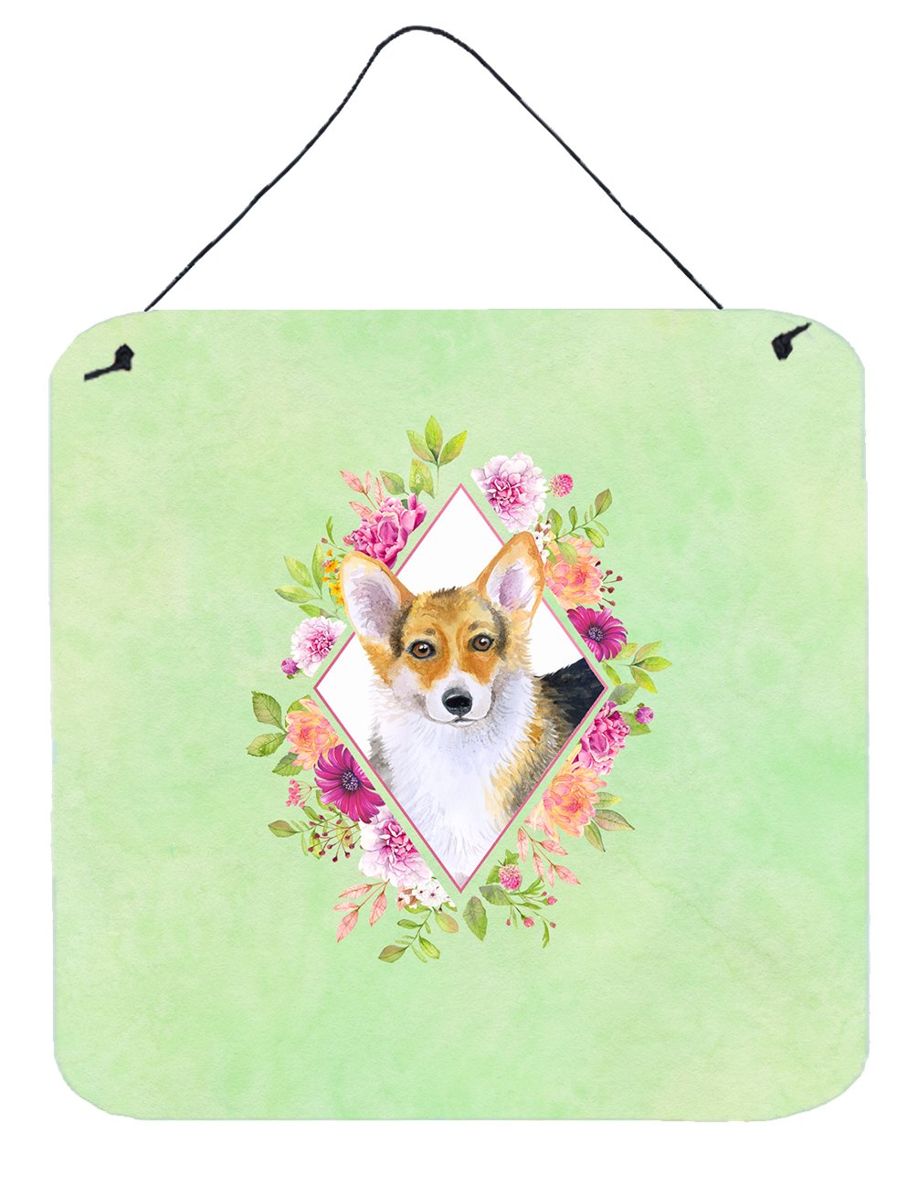 Corgi Green Flowers Wall or Door Hanging Prints CK4327DS66 by Caroline's Treasures