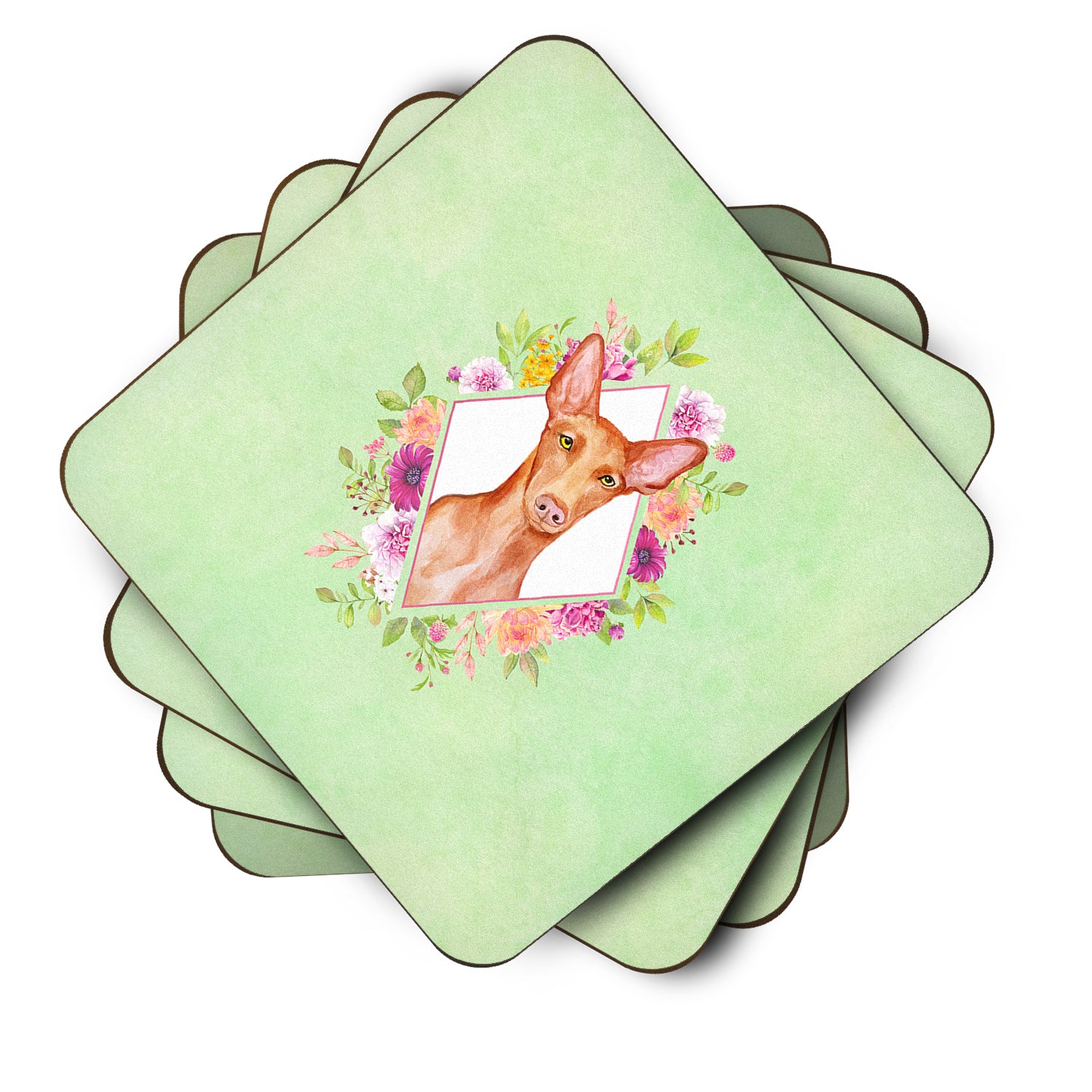 Set of 4 Pharaoh Hound Green Flowers Foam Coasters Set of 4 CK4328FC - the-store.com