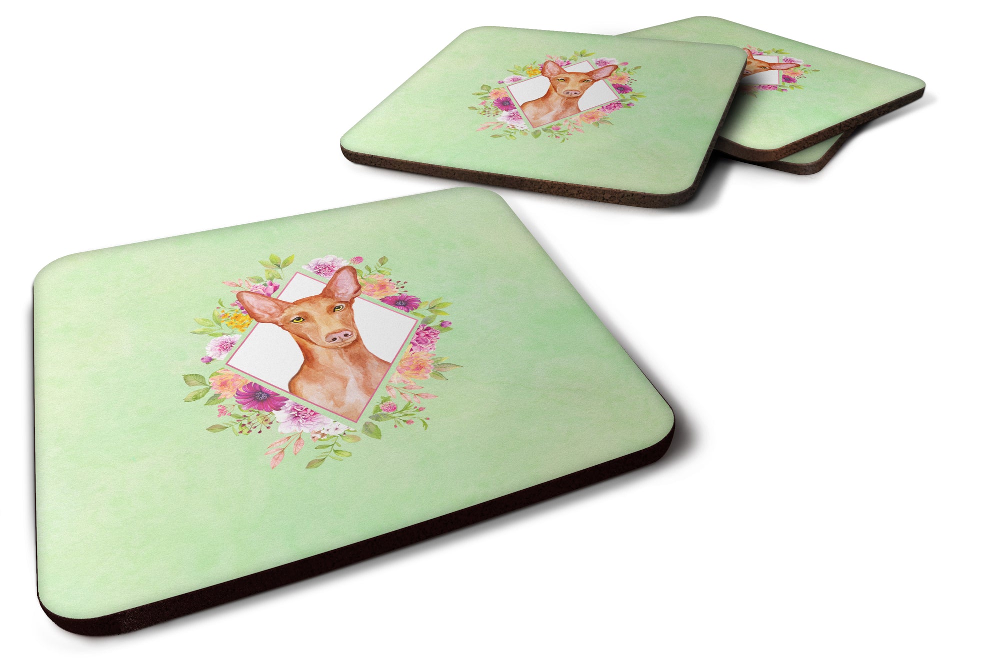 Set of 4 Pharaoh Hound Green Flowers Foam Coasters Set of 4 CK4328FC - the-store.com