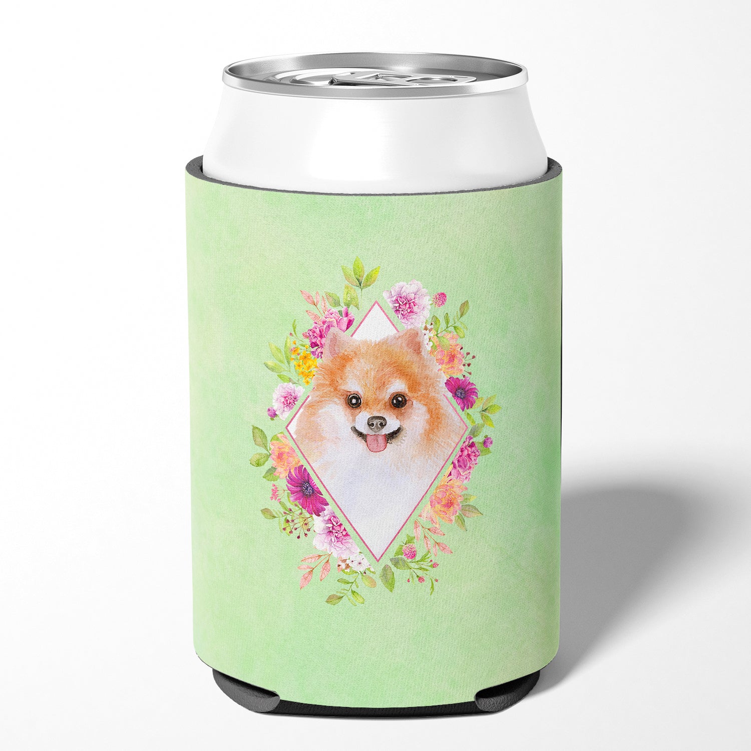 Pomeranian #1 Green Flowers Can or Bottle Hugger CK4329CC  the-store.com.