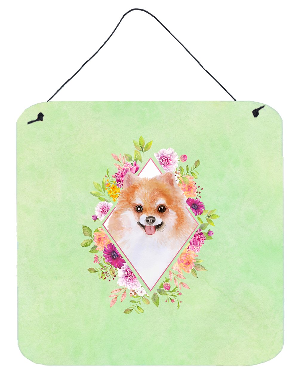 Pomeranian #1 Green Flowers Wall or Door Hanging Prints CK4329DS66 by Caroline&#39;s Treasures