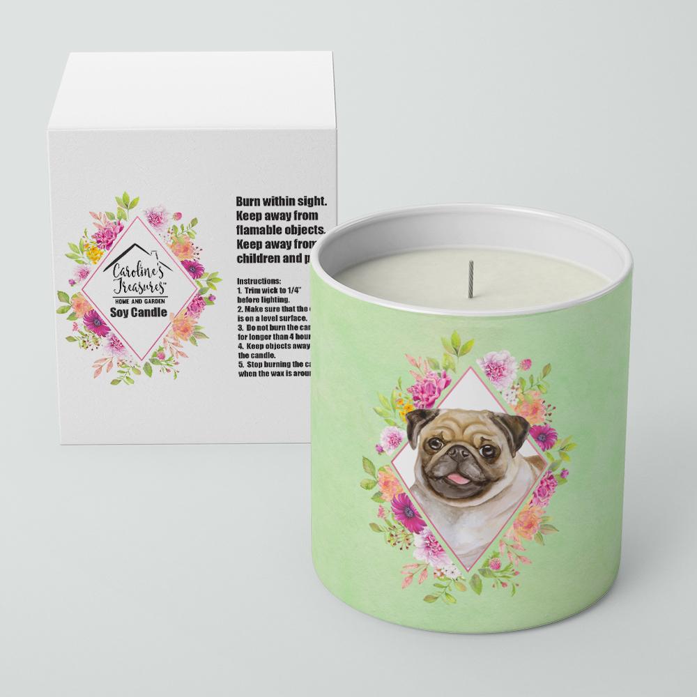 Fawn Pug Green Flowers 10 oz Decorative Soy Candle CK4334CDL by Caroline's Treasures