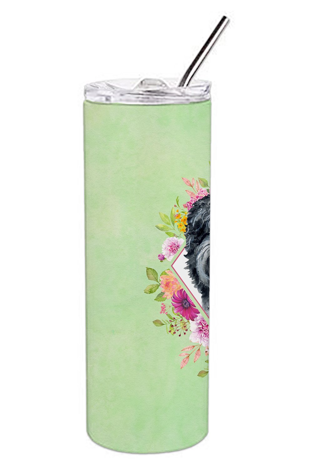 Russian Black Terrier Green Flowers Double Walled Stainless Steel 20 oz Skinny Tumbler CK4336TBL20 by Caroline's Treasures