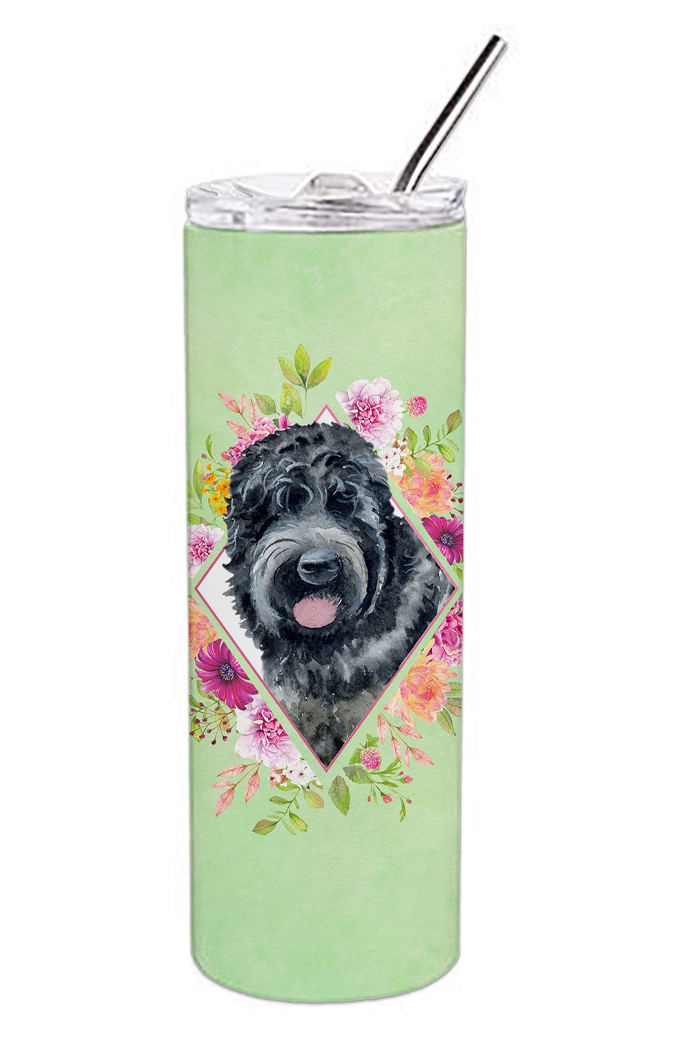 Russian Black Terrier Green Flowers Double Walled Stainless Steel 20 oz Skinny Tumbler CK4336TBL20 by Caroline's Treasures