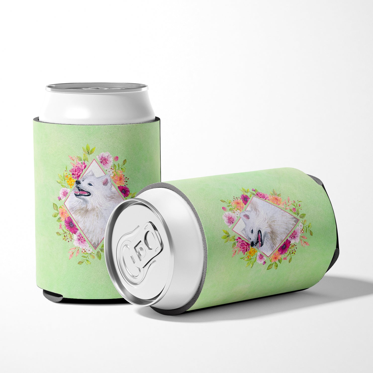 Samoyed Green Flowers Can or Bottle Hugger CK4337CC  the-store.com.