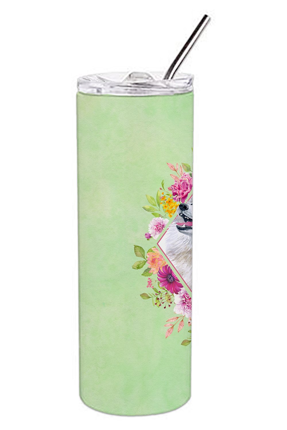 Samoyed Green Flowers Double Walled Stainless Steel 20 oz Skinny Tumbler CK4337TBL20 by Caroline's Treasures