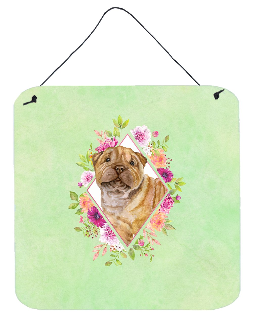 Shar Pei Green Flowers Wall or Door Hanging Prints CK4341DS66 by Caroline&#39;s Treasures