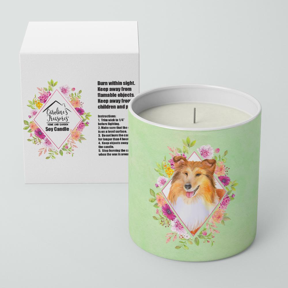 Sheltie Shetland Sheepdog Green Flowers 10 oz Decorative Soy Candle CK4342CDL by Caroline's Treasures