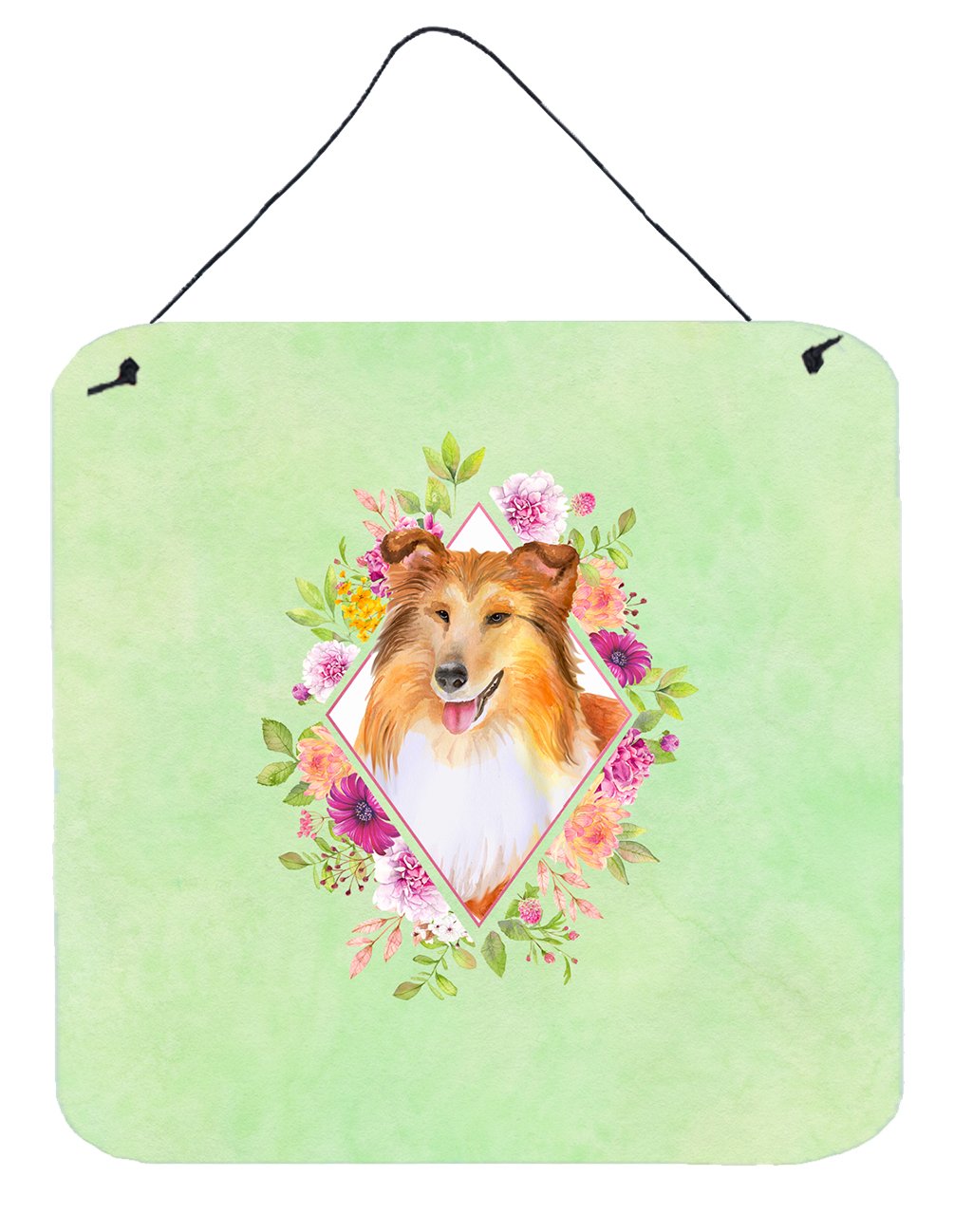 Sheltie Shetland Sheepdog Green Flowers Wall or Door Hanging Prints CK4342DS66 by Caroline&#39;s Treasures