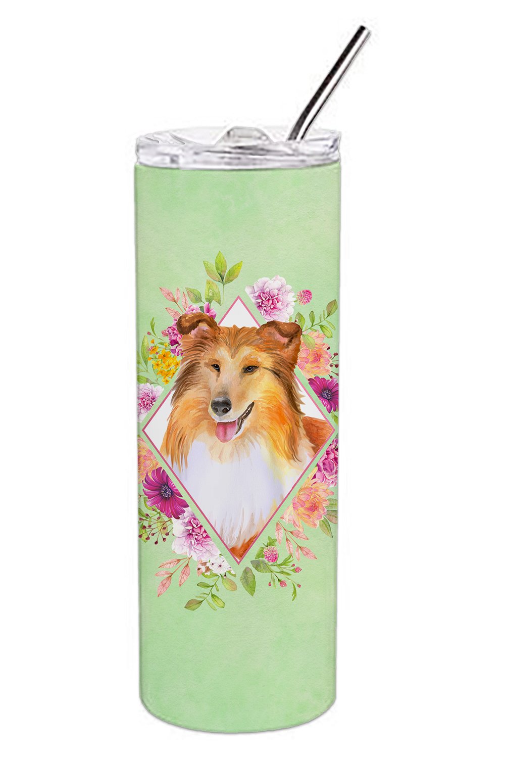 Sheltie Shetland Sheepdog Green Flowers Double Walled Stainless Steel 20 oz Skinny Tumbler CK4342TBL20 by Caroline's Treasures