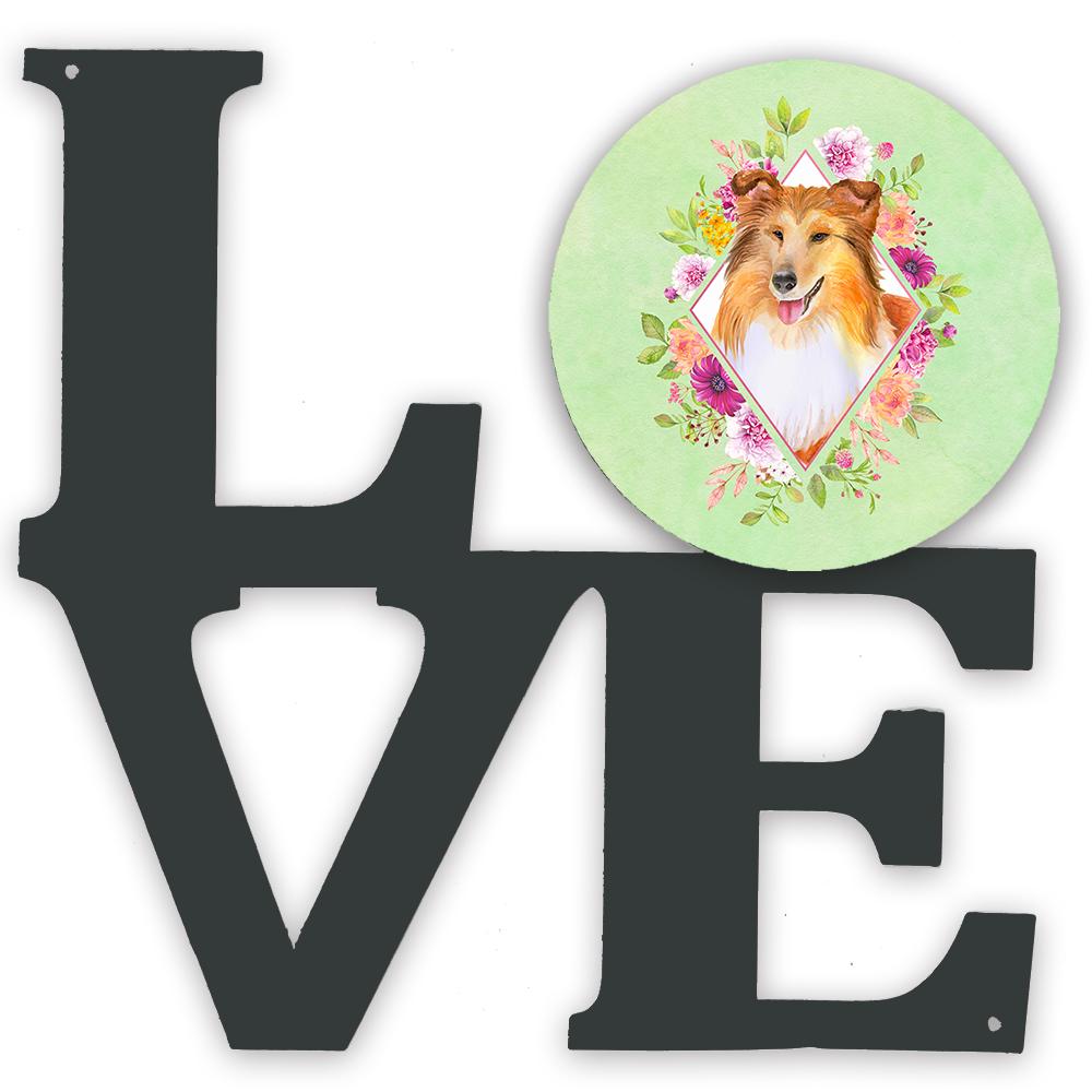 Sheltie Shetland Sheepdog Green Flowers Metal Wall Artwork LOVE CK4342WALV by Caroline's Treasures