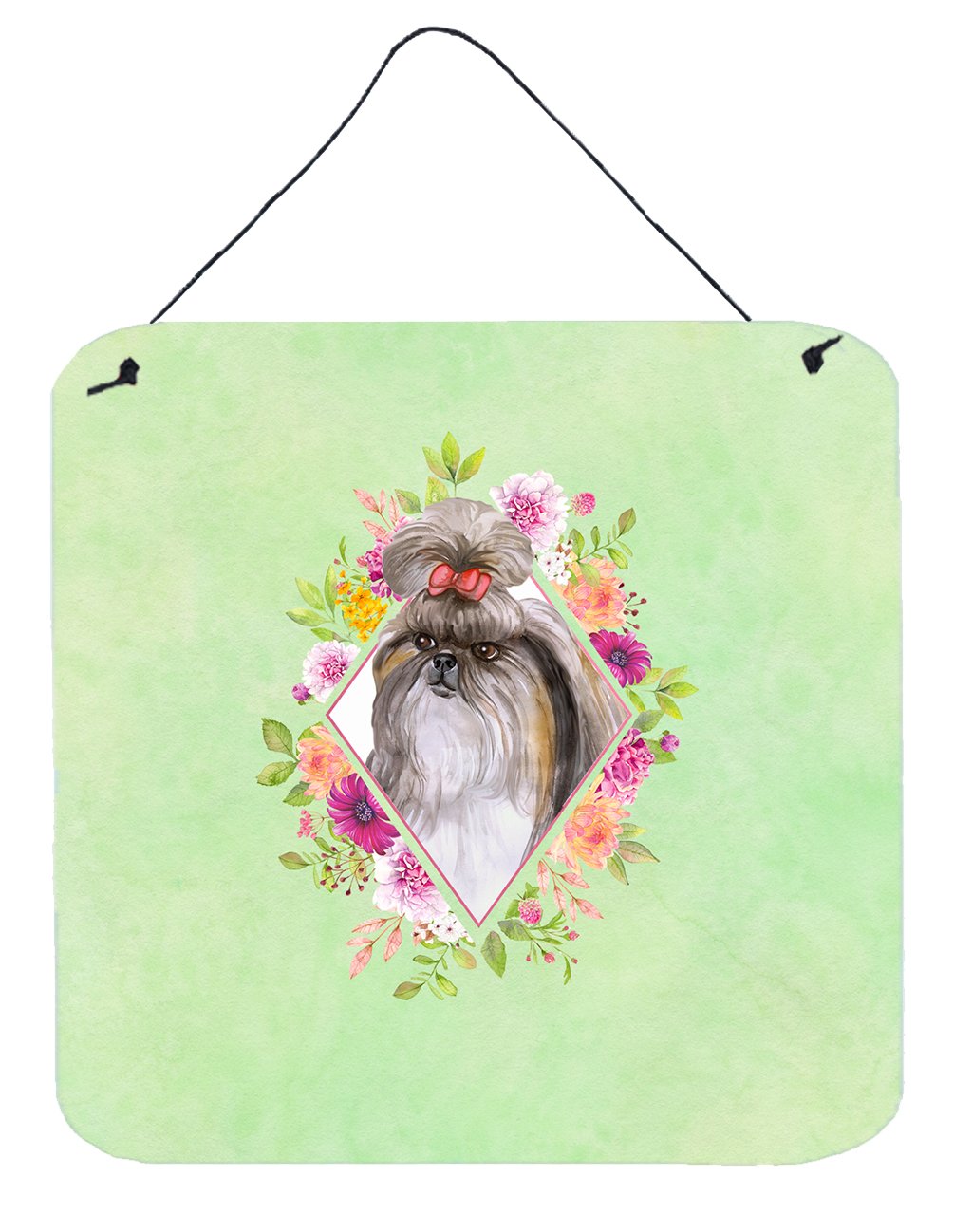 Shih Tzu Green Flowers Wall or Door Hanging Prints CK4344DS66 by Caroline's Treasures