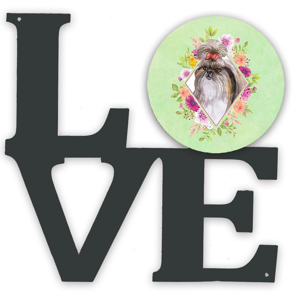 Shih Tzu Green Flowers Metal Wall Artwork LOVE CK4344WALV by Caroline's Treasures