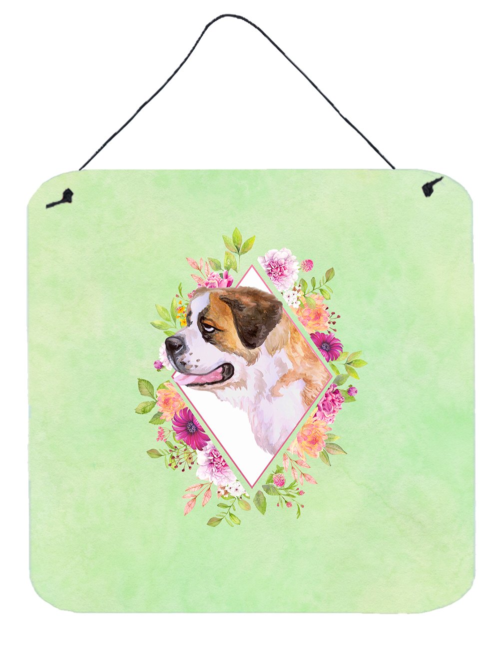 Saint Bernard #1 Green Flowers Wall or Door Hanging Prints CK4346DS66 by Caroline's Treasures