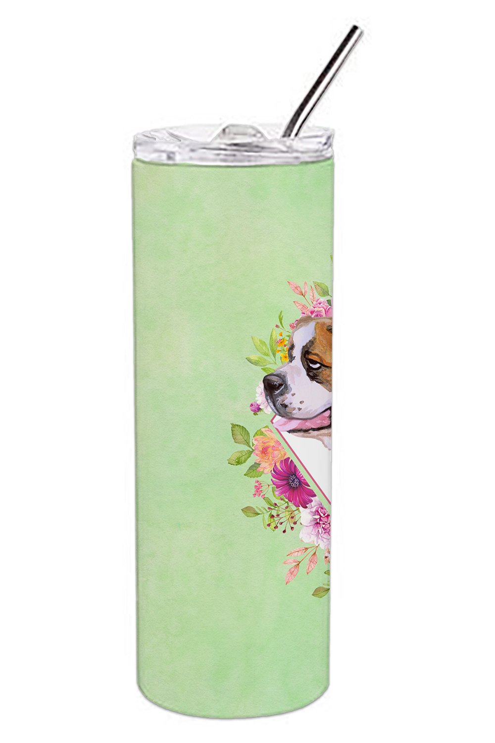 Saint Bernard #1 Green Flowers Double Walled Stainless Steel 20 oz Skinny Tumbler CK4346TBL20 by Caroline's Treasures