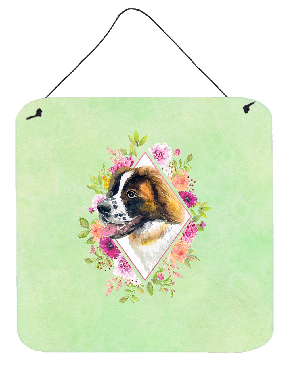 Saint Bernard #2 Green Flowers Wall or Door Hanging Prints CK4347DS66 by Caroline&#39;s Treasures