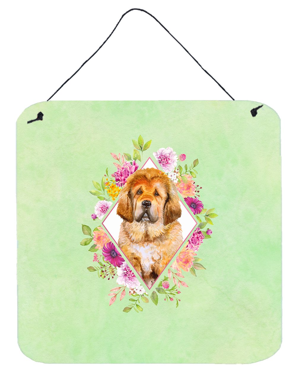 Tibetian Mastiff Puppy Green Flowers Wall or Door Hanging Prints CK4349DS66 by Caroline's Treasures