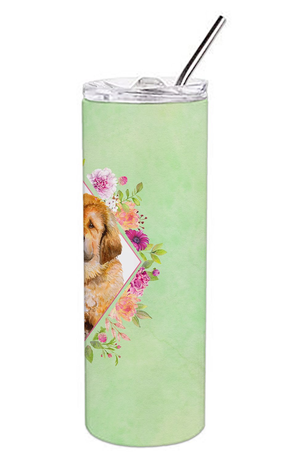 Tibetian Mastiff Puppy Green Flowers Double Walled Stainless Steel 20 oz Skinny Tumbler CK4349TBL20 by Caroline's Treasures