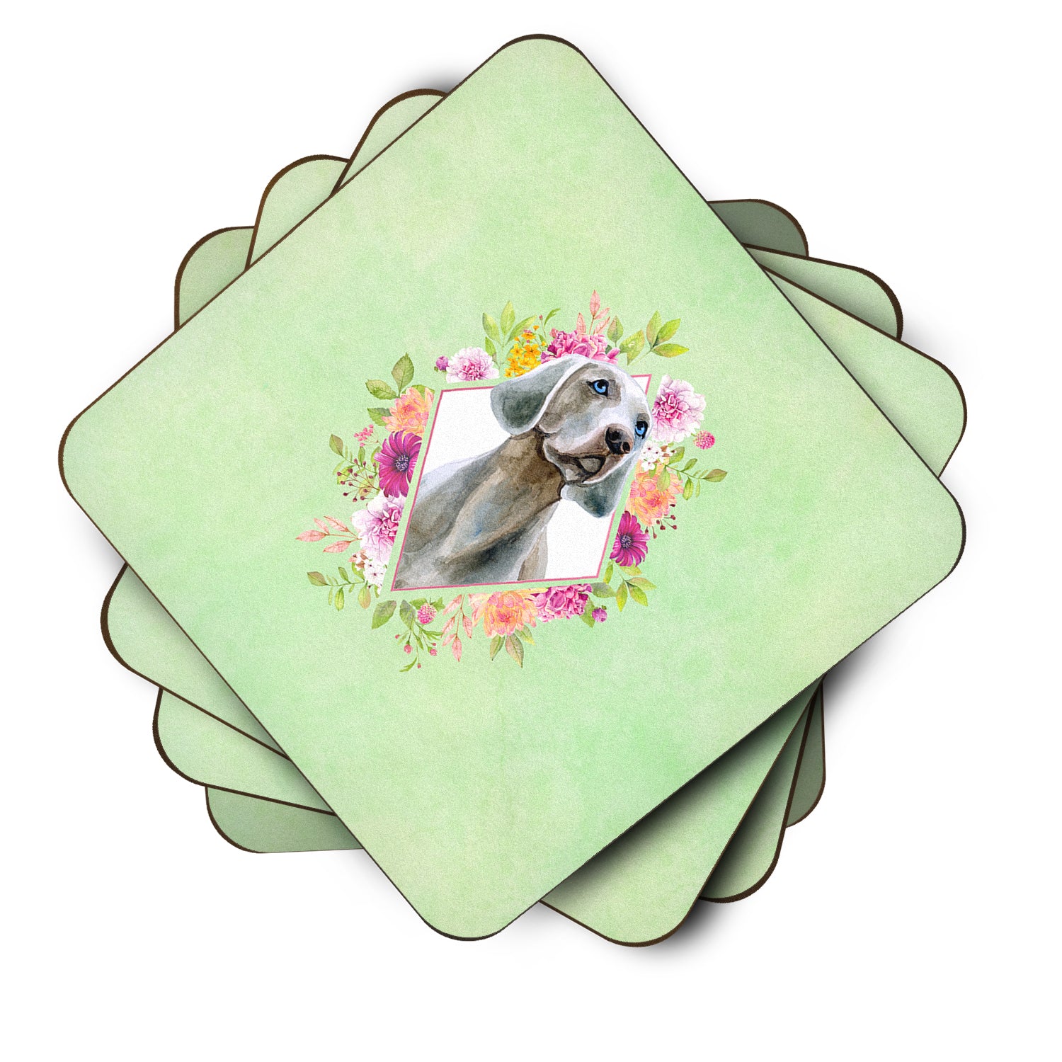 Set of 4 Weimaraner Green Flowers Foam Coasters Set of 4 CK4351FC - the-store.com