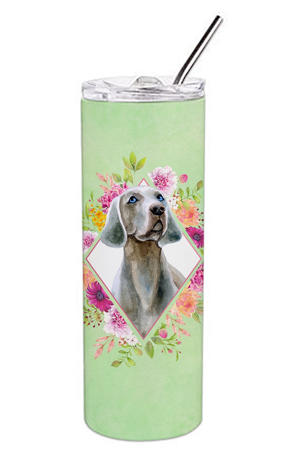 Weimaraner Green Flowers Double Walled Stainless Steel 20 oz Skinny Tumbler CK4351TBL20 by Caroline's Treasures