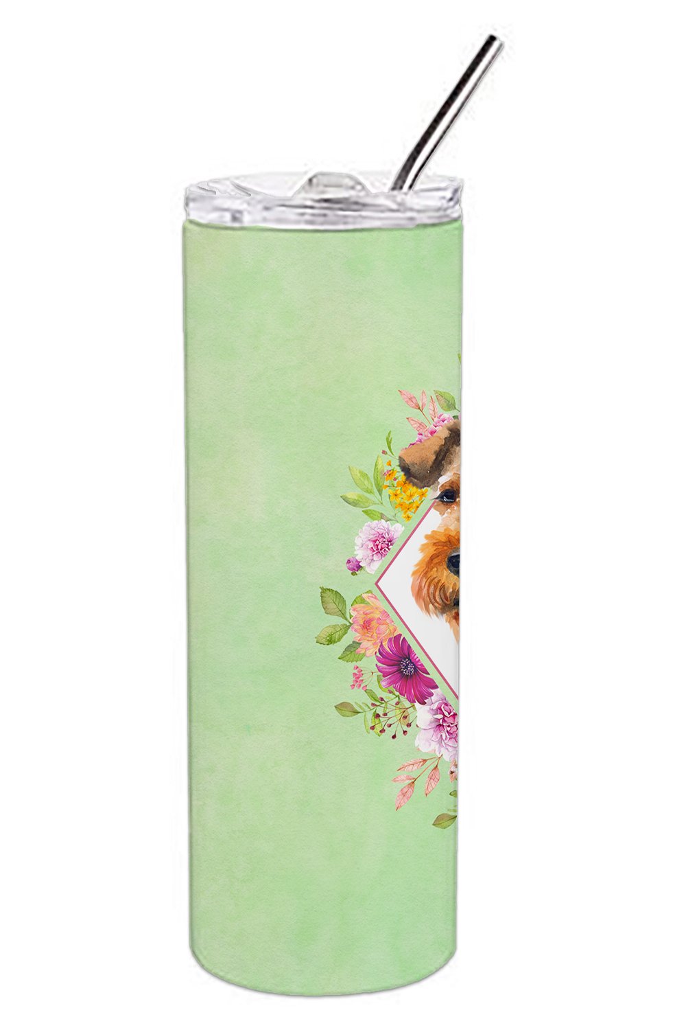 Welsh Terrier Green Flowers Double Walled Stainless Steel 20 oz Skinny Tumbler CK4352TBL20 by Caroline's Treasures