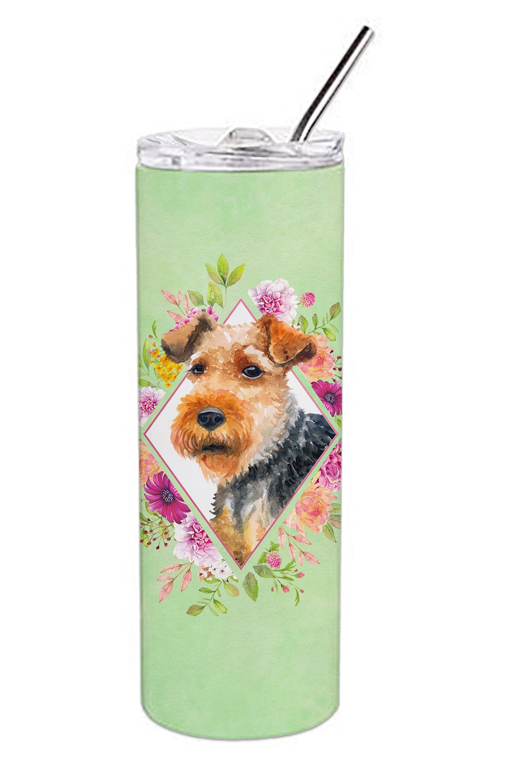 Welsh Terrier Green Flowers Double Walled Stainless Steel 20 oz Skinny Tumbler CK4352TBL20 by Caroline's Treasures