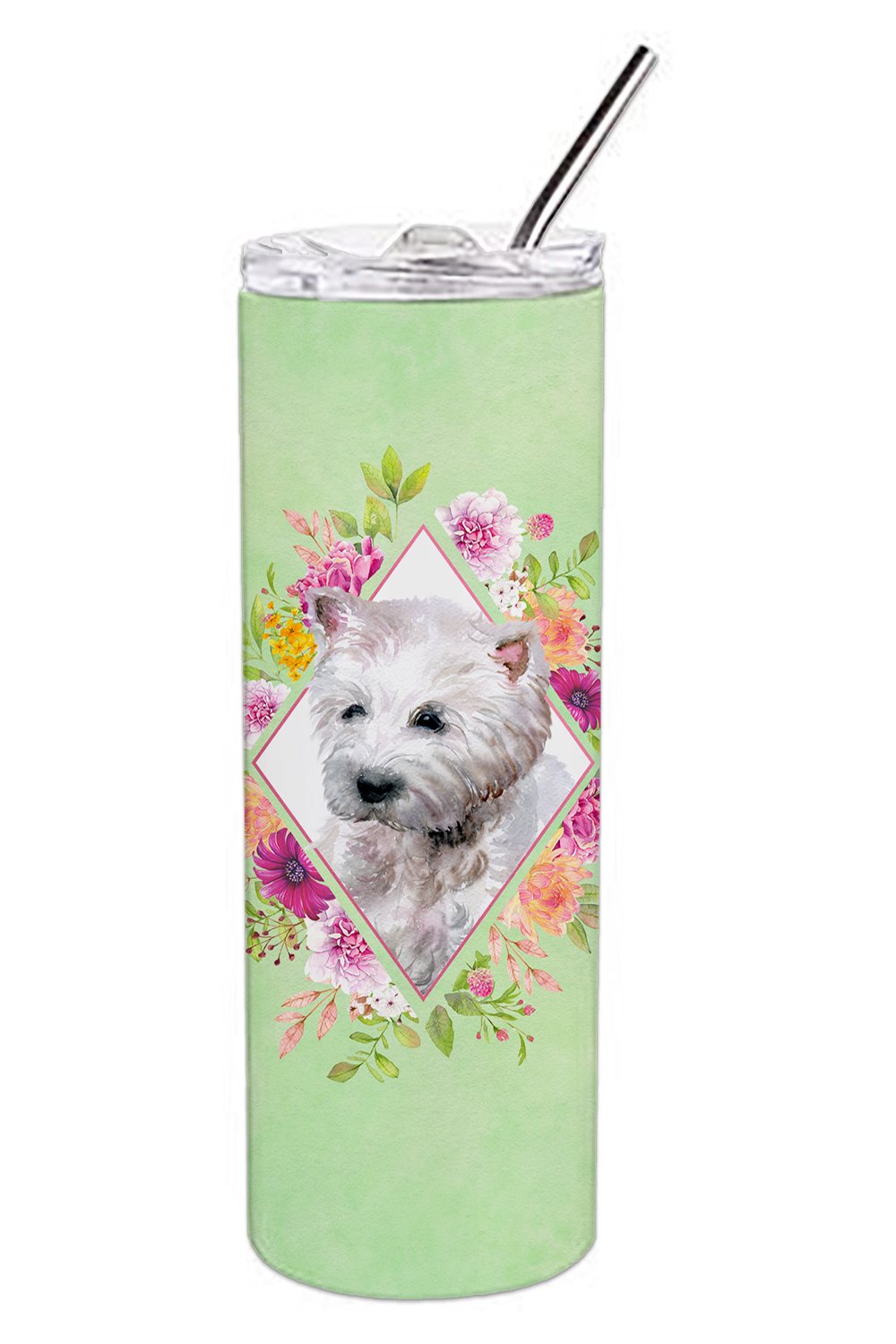 West Highland White Terrier Green Flowers Double Walled Stainless Steel 20 oz Skinny Tumbler CK4353TBL20 by Caroline's Treasures