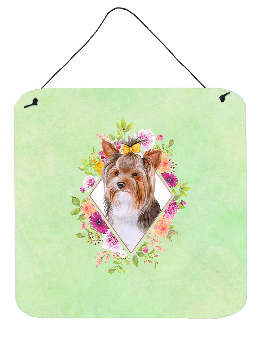 Yorkshire Terrier #1 Green Flowers Wall or Door Hanging Prints CK4354DS66 by Caroline's Treasures