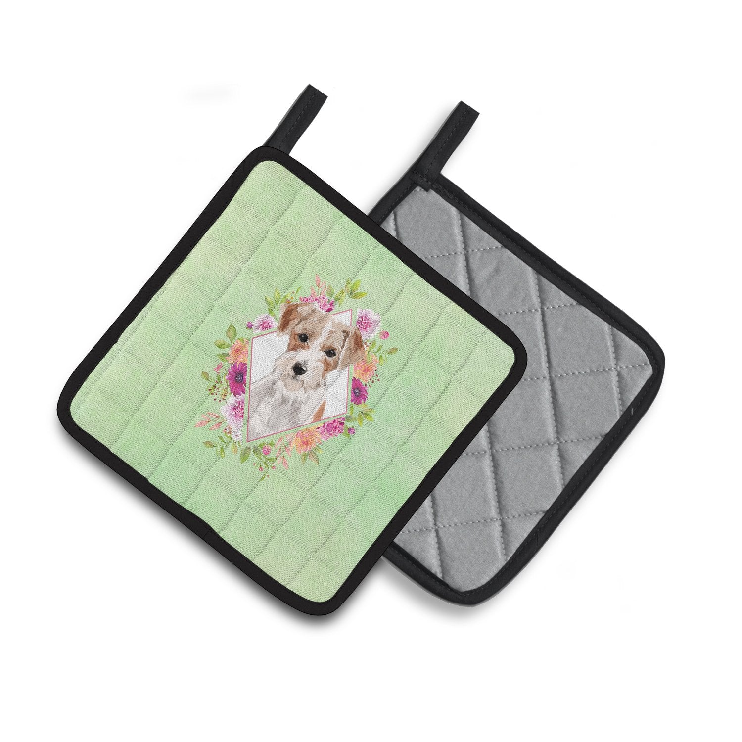 Jack Russell Terrier Green Flowers Pair of Pot Holders CK4358PTHD by Caroline's Treasures