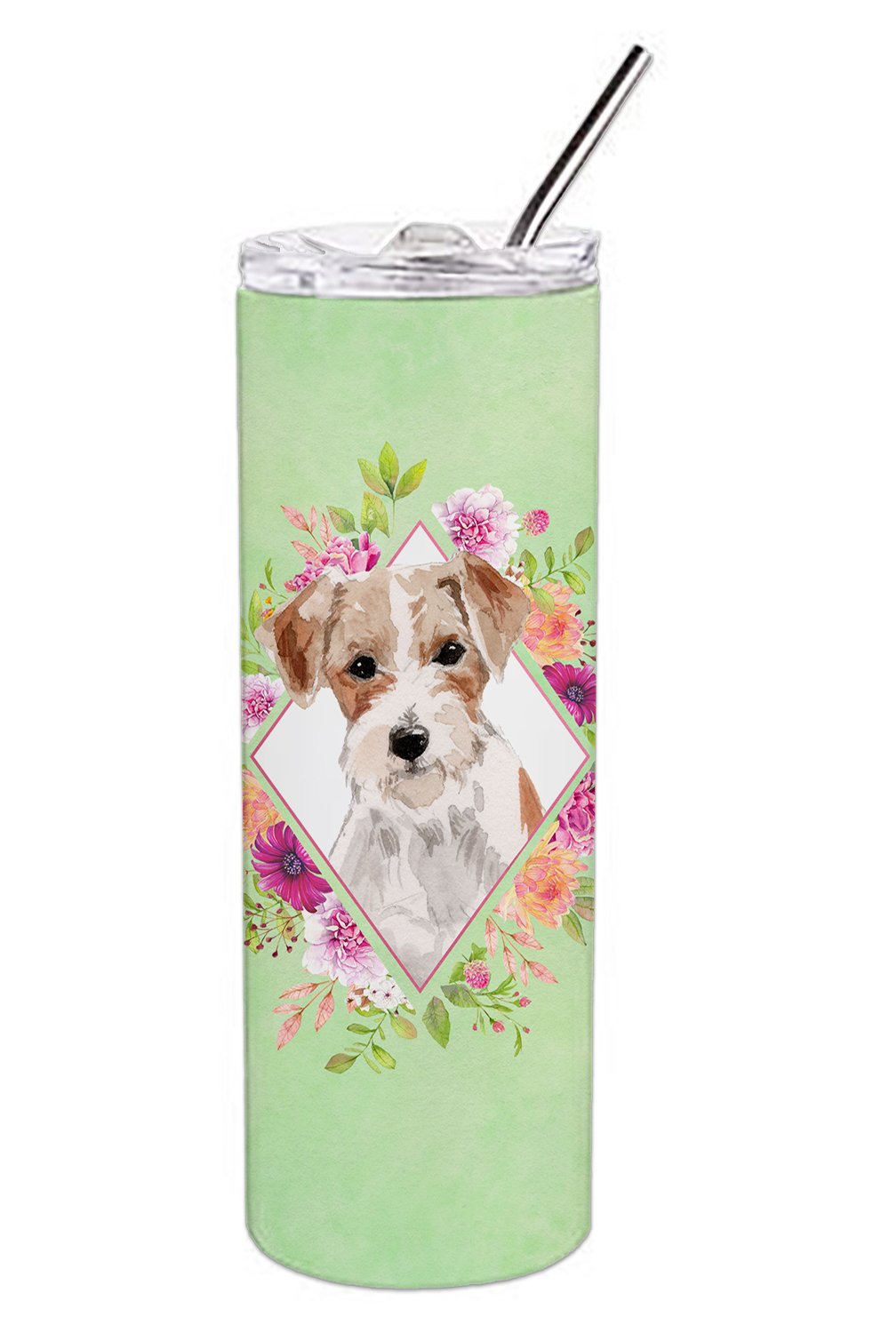 Jack Russell Terrier Green Flowers Double Walled Stainless Steel 20 oz Skinny Tumbler CK4358TBL20 by Caroline&#39;s Treasures