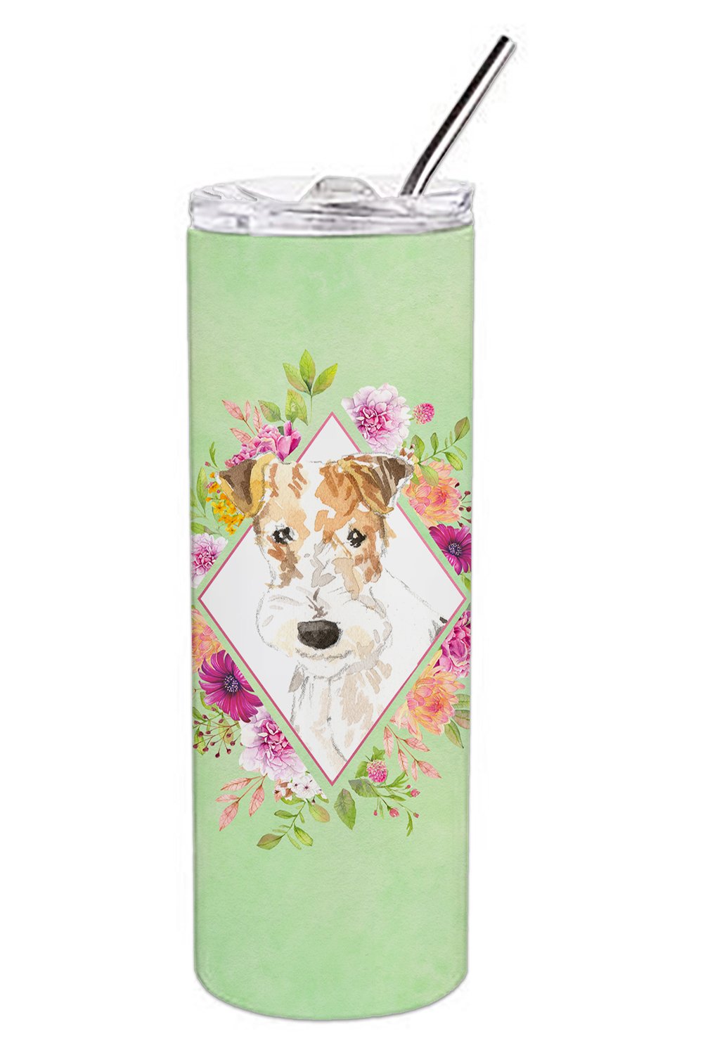 Fox Terrier Green Flowers Double Walled Stainless Steel 20 oz Skinny Tumbler CK4359TBL20 by Caroline's Treasures