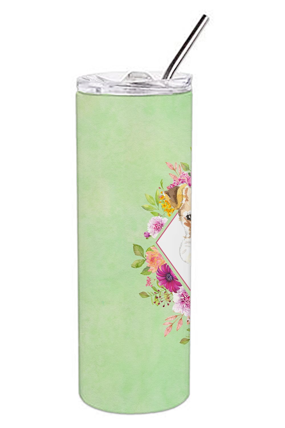 Fox Terrier Green Flowers Double Walled Stainless Steel 20 oz Skinny Tumbler CK4359TBL20 by Caroline's Treasures