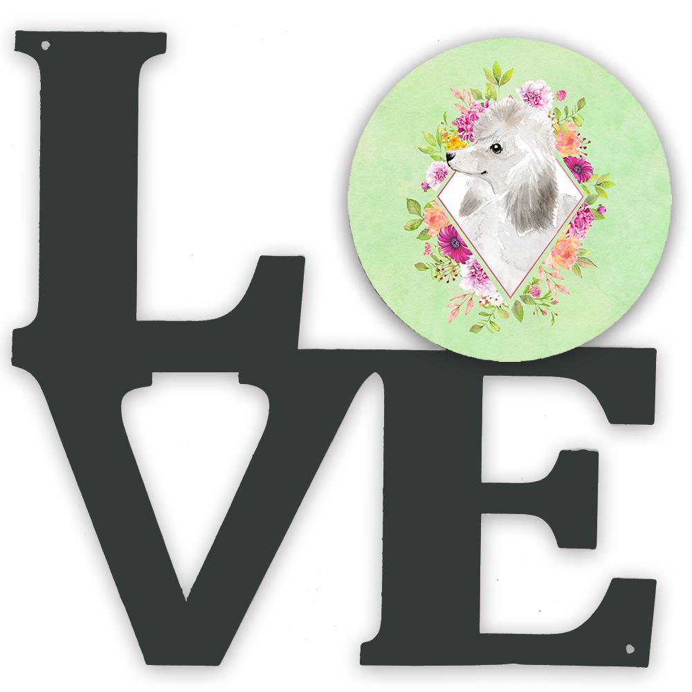 White Standard Poodle Green Flowers Metal Wall Artwork LOVE CK4360WALV by Caroline's Treasures