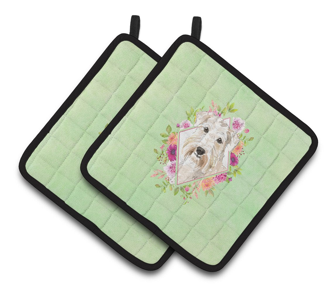 Wheaten Terrier Green Flowers Pair of Pot Holders CK4362PTHD by Caroline's Treasures