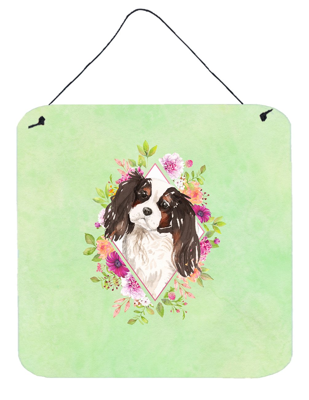 Tricolor Cavalier Spaniel Green Flowers Wall or Door Hanging Prints CK4366DS66 by Caroline&#39;s Treasures